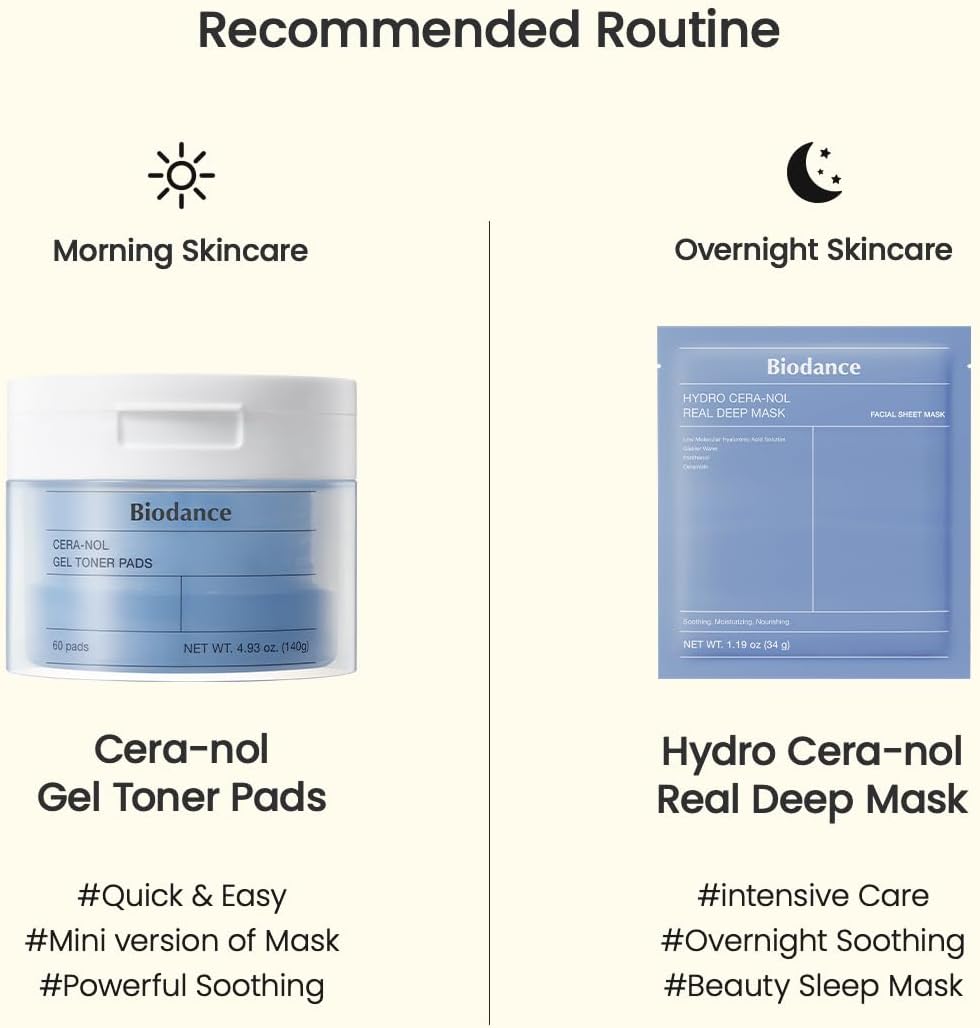 Biodance Cera-NOL Gel Toner Pads, Hydrating & Soothing for Sensitive Skin, Redness Reducing, Gentle Exfoliating Toner Pads, Korean Skincareㅣ4.93 fl.oz.(140g)*60Pads