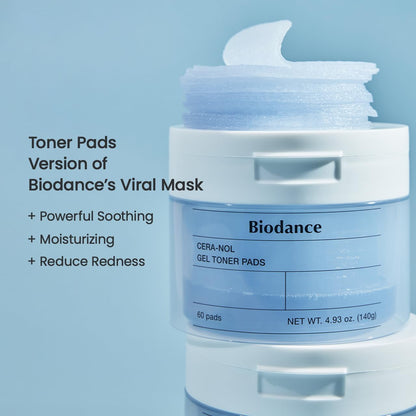Biodance Cera-NOL Gel Toner Pads, Hydrating & Soothing for Sensitive Skin, Redness Reducing, Gentle Exfoliating Toner Pads, Korean Skincareㅣ4.93 fl.oz.(140g)*60Pads