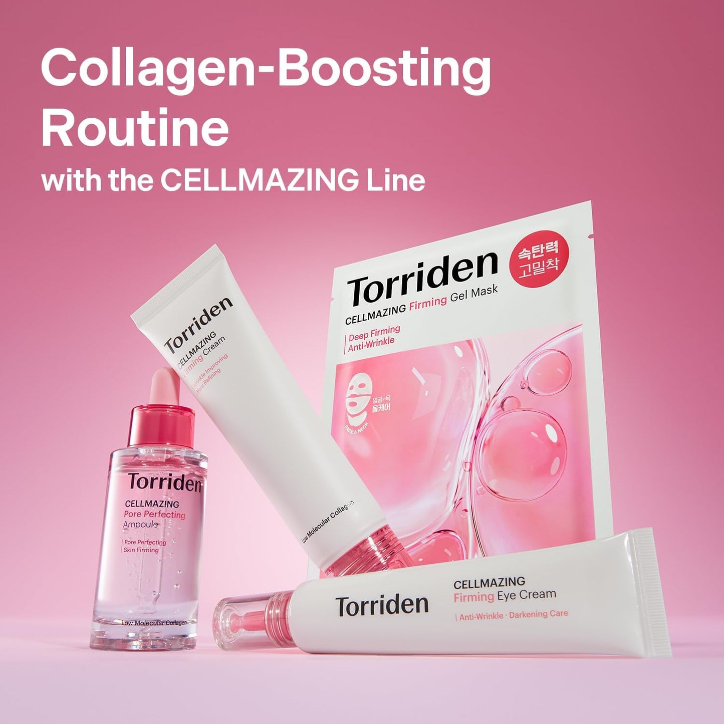 Torriden CELLMAZING Collagen Firming Gel Facial & Neck Sheet Mask (pack of 4) | Covering Neck Mask | 5D Collagen Complex, Amino Acid Complex, Peptide