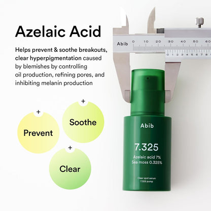 Abib Clear spot serum 7.325 pump with Seamoss Extract, Azelaic Acid, Succinic Acid 1.01 fl oz, 30 mL