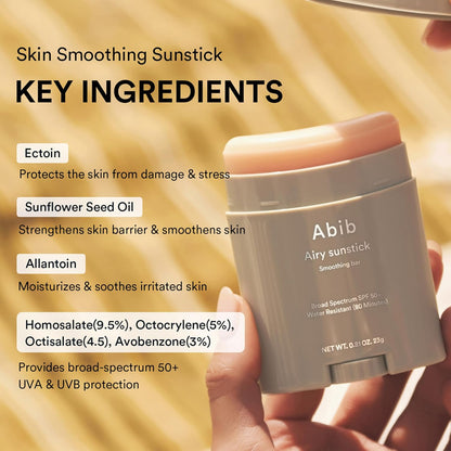 Abib Airy Sunstick Protection Bar Broad Spectrum SPF50+ 0.81 oz / 23 g (Semi-matte) | Korean Suncreen Stick Suncare Sunblock, No Whitecast, Protector Solar Barra, Water resistant